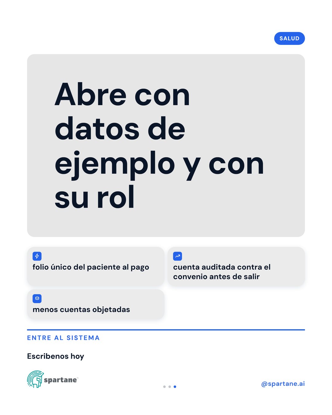 Imagen de una pantalla de computadora mostrando la interfaz de la suite de salud con datos de ejemplo y diferentes roles de usuario.